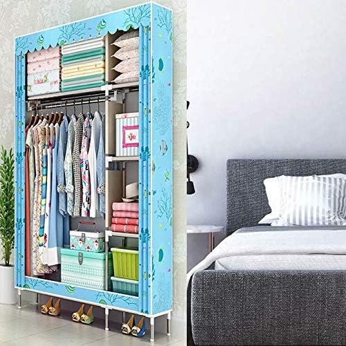 Simple Wardrobe Reinforced Thicken Cloth Sturdy Steel Frame Assembly Oxford L...