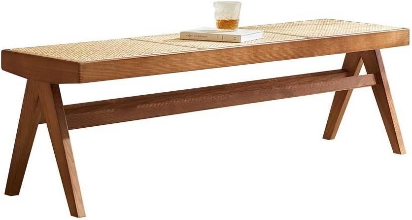 Entryway Stool Rattan Wooden Shoe Bench Bedroom Bedside Bench Wabi-sabi Style...
