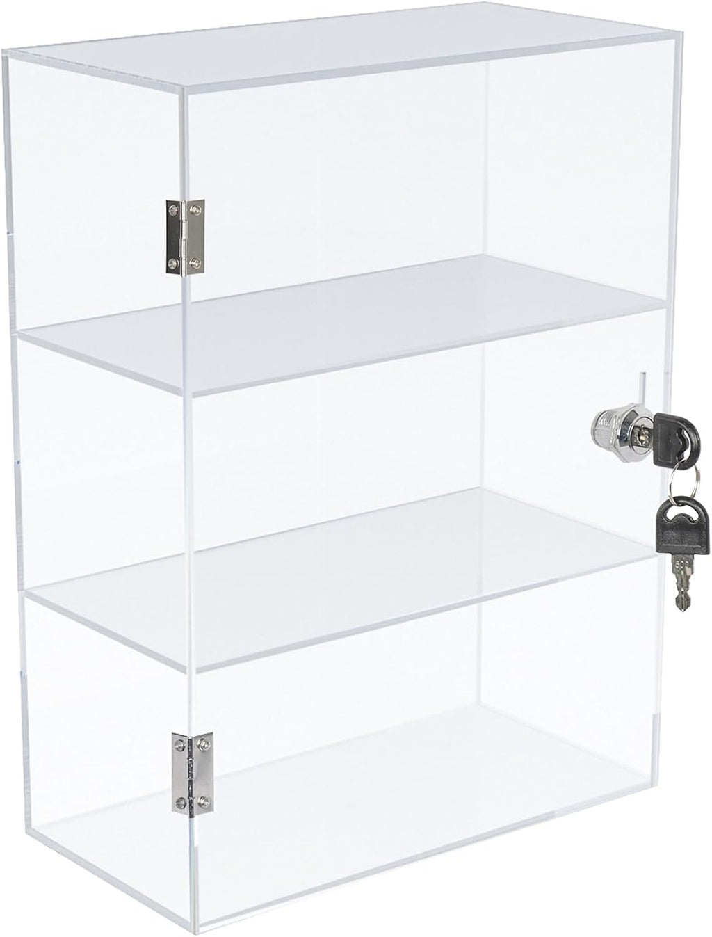 DuvinDD Acrylic Display Case with Lock, Collectibles Showcase Clear | Countertop Locking Display Cabinet with Shelves and Door, Acrylic Storage Safe Organizer for Home Office, 11.8x5.9x15.7inch