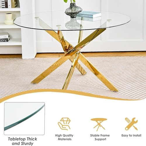Round Glass Dining Table Set for 4, 36'' Small Circle Glass Kitchen T...