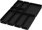 Black Bathroom Drawer Organizer Trays: 9 PC Stackable Desk Organizers Bin | vanity office kitchen modern shallow containers modular storage