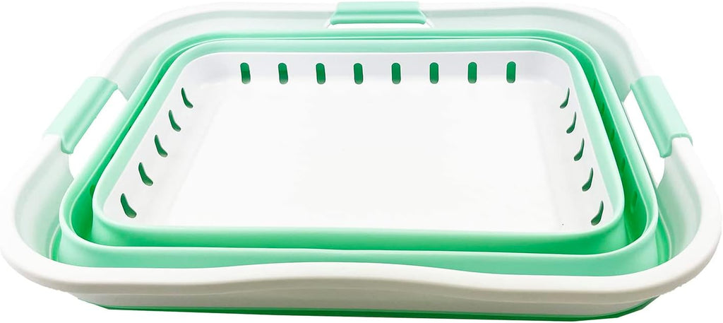 SAMMART 42L (11 gallon) Collapsible Plastic Laundry Basket - Foldable Pop Up Storage Container/Organizer - Portable Washing Tub - Space Saving Hamper/Basket (White/Pale Jade)