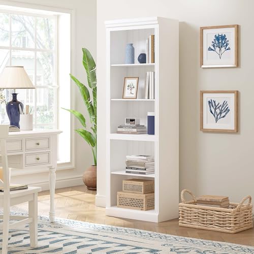 Spirich White Bookshelf, 5-Tier Tall Bookcase with Adjustable Shelves
