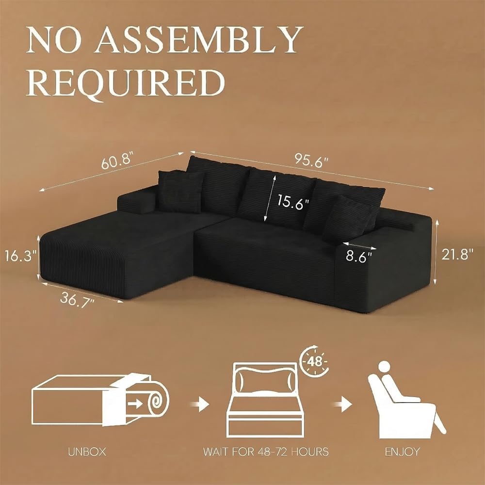 96" L Shaped Modular Sectional Sofa, Cloud Couch with Deep Seat Chaise, ...