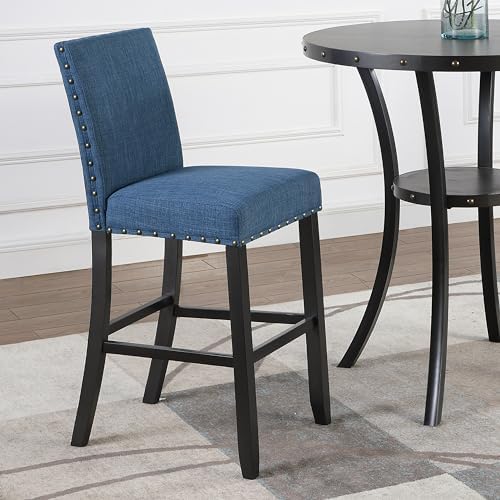 Roundhill Furniture Biony 3-Piece 36" Round Espresso Bar Table with Nail...