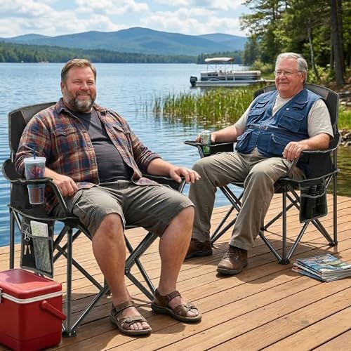 2 Pack Padded Oversized Camping Chairs for Adults,Heavy Duty Support 400 Lbs,...