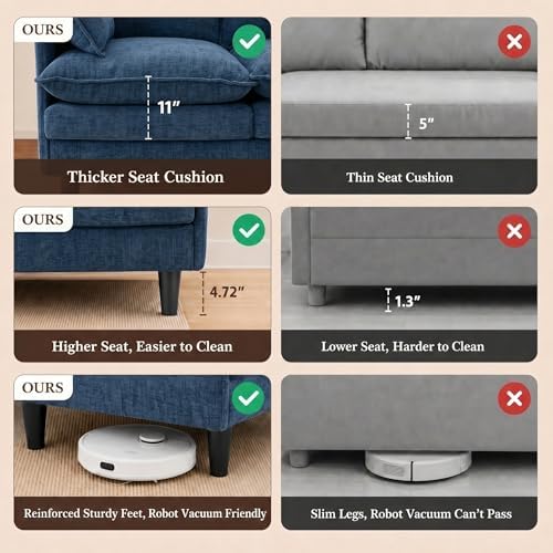 KYJ 69” Small Sofa, Cloud 3-Seat Love Seat, Small Couch for Living Room | 3 L...