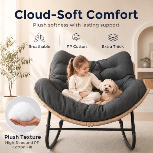 SWITTE Papasan Rocking Chair, Outdoor Wicker Egg Rocker with Cushion, Grey | ...