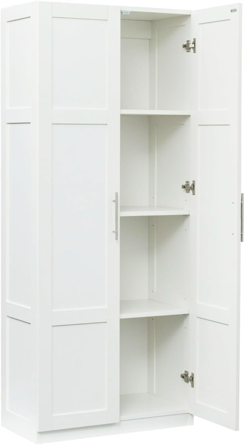 White Pantry Cabinet with 2 Doors and Adjustable Shelves, 70.87" Tall Ki...