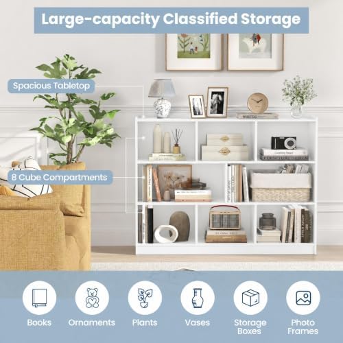 Tangkula 8-Cube Bookcase, Wood 3 Tier Open Storage Bookshelf, Modern Multipur...