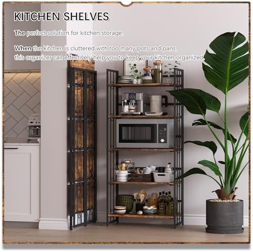 4NM No Assembly 5 Tiers Folding Bookshelf, 59.4" H Foldable Storage Shel...
