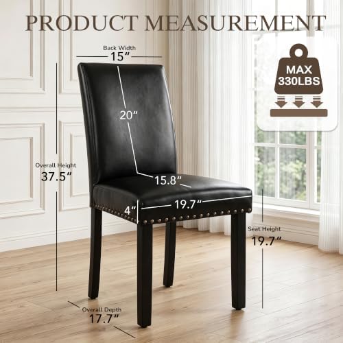LSSBOUGHT Modern Leather Dining Chairs Set of 6 with Studded Trim(Black)