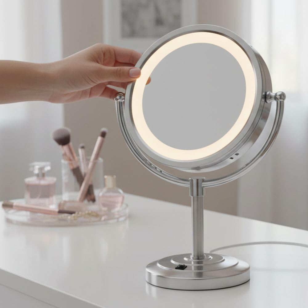 JERDON Lighted Makeup Mirror with 5X Magnification - Nickel - HL745NC