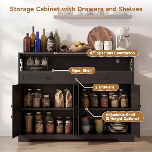 Lahomie 47" Sideboard Buffet Storage Cabinet, Coffee Bar Cabinet,Dark Brown