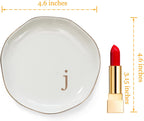 HOME SMILE Initials Ring Dish Jewery Tray with Personalized J-Monogrammed Engagement Wedding Gifts for Friends,Sister,Birthday Christmas Gifts for Women,Ceramic White