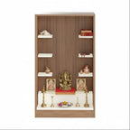 Wall Mounted Wooden Pooja Mandir for Home | Compact Temple Unit with Shelves for Idols & Frames | Engineered Wood | 85x50x28 cm (Exotic Teak & White)