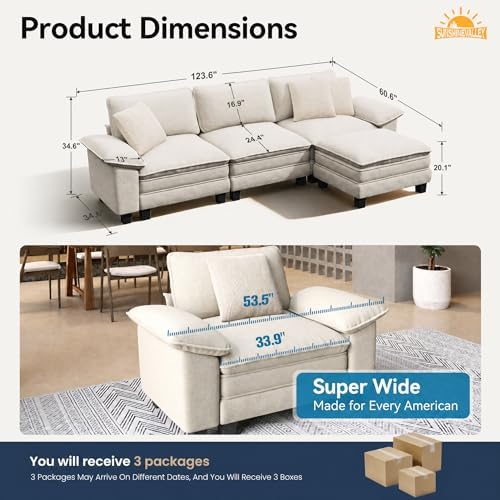 SUNSHINE VALLEY Oversized 123.6" L Shaped Sectional Couch for Living Room