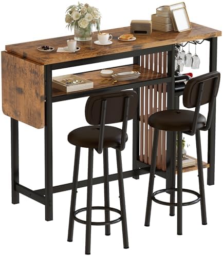Recaceik 59" Bar Dining Table Set for 2, Bar Table and Chairs Set, Expan...