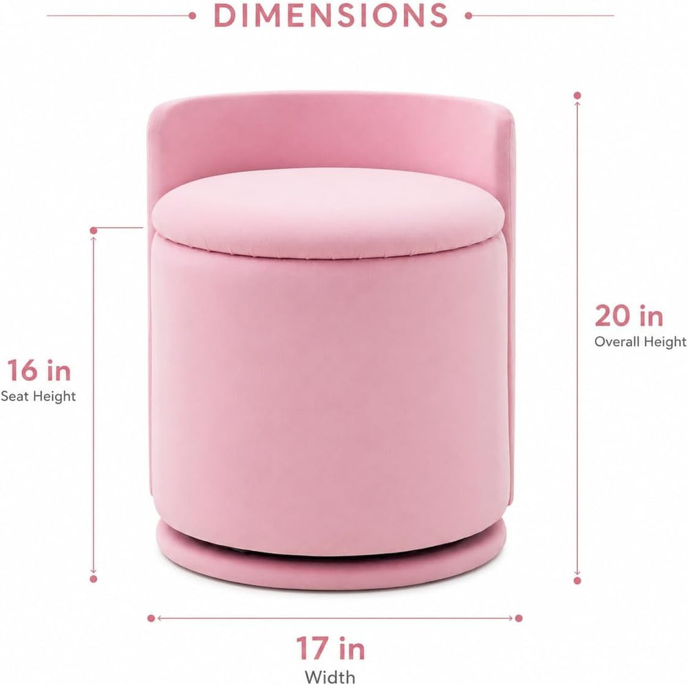 Vanity Chair with Storage and Back 360°Swivel Makeup Chair 17" D x 17&qu...
