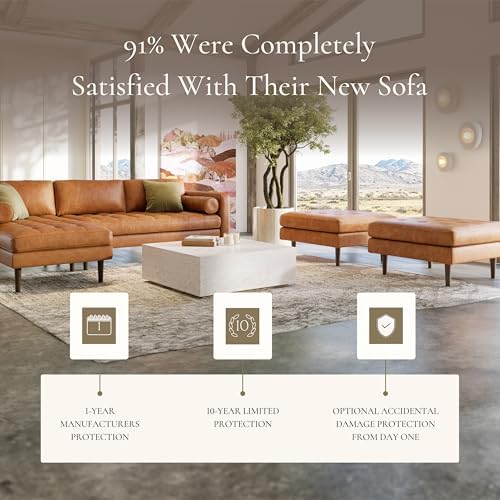 Poly & BARK Napa Ottoman - Full-Grain Leather Upholstered Ottoman with Fe...