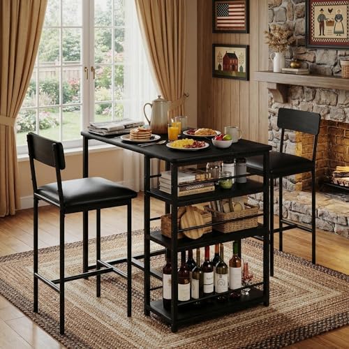 GarveeHome Dining Table Set for 2, Counter Height Kitchen Table with 2 Uphols...
