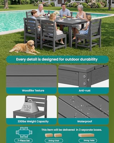SERWALL Armless Outdoor Dining Set, Patio Dining Set for 6, Gray