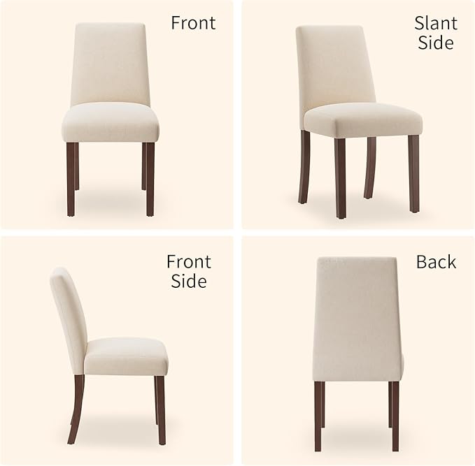 Dining Chairs Set of 6, Modern Dining Room Chairs with Wooden Legs, Upholstered Kitchen Farmhouse Parsons Chairs for Restaurant & Cafe- Beige