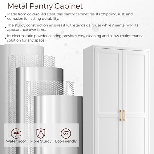 71" Tall Metal Kitchen Pantry Cabinet, Storage Cabinet with Doors | Kitc...