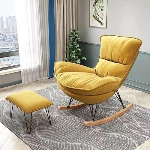 Rocking Chair with High Rest and Footstool, Reclining Glider Chair for Living...