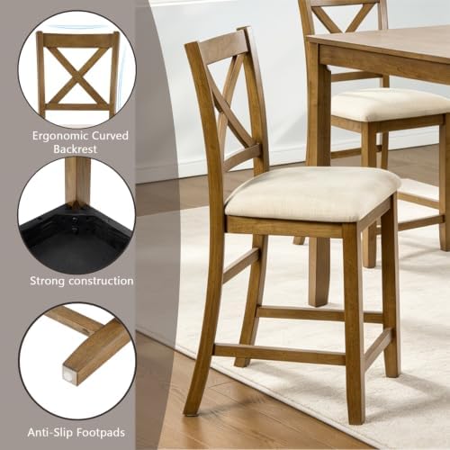 LUMISOL 5-Piece Dining Table Set for 4, Solid Wood Counter Height Kitchen Table Set with Square Table & 4 X-Back Chairs, Farmhouse Table and Chairs Set for Dining Room, Kitchen, Small Spaces, Oak