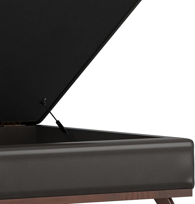 SIMPLIHOME Owen 36 inch Wide Mid Century Modern Square Coffee Table Storage Ottoman in Tanners Brown Vegan Faux Leather, Assembled, for the Living Room, Entryway and Family Room