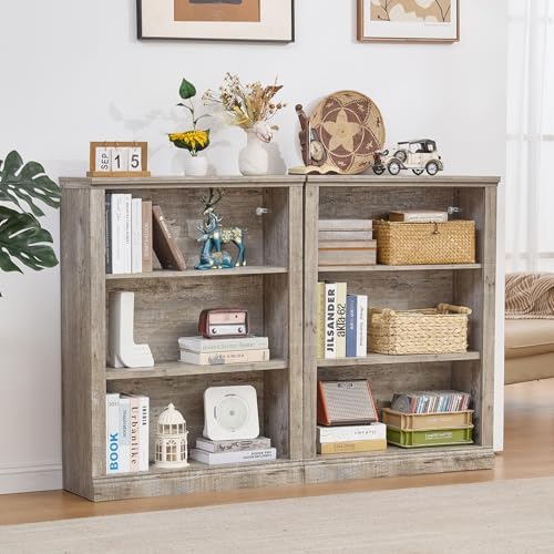 RWYHG 43" Grey Bookshelf, 3 Tier Farmhouse Small Wooden Bookcase