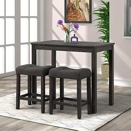 Roundhill Furniture Sora Wood 3-Piece Counter Height Dining Set, Grey,Grey