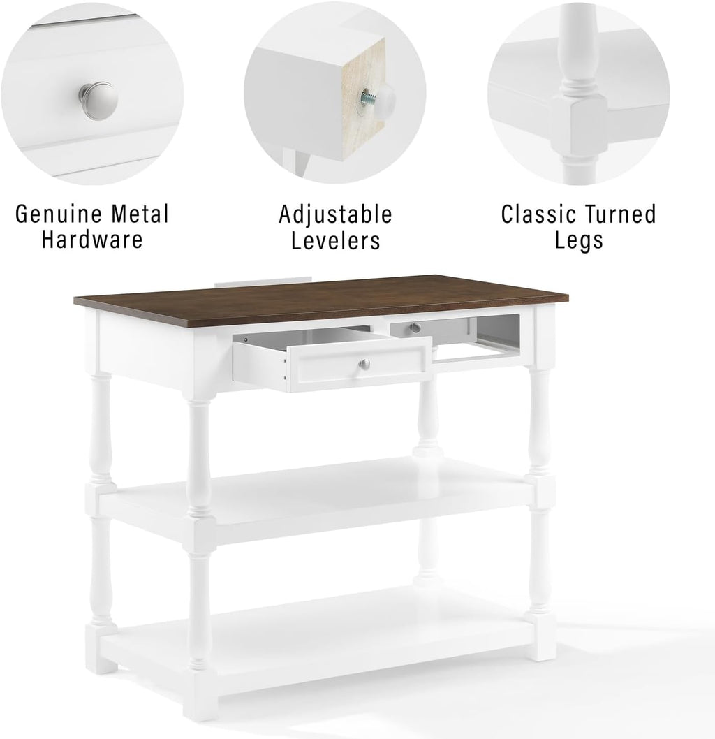HomeStock Kitchen Island with Wood Top - 42" Wide - White & Dark Brown Finish