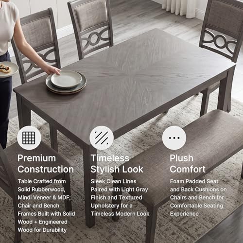 Signature Design by Ashley 6-Piece Wood Dining Table Set with Bench, Gray