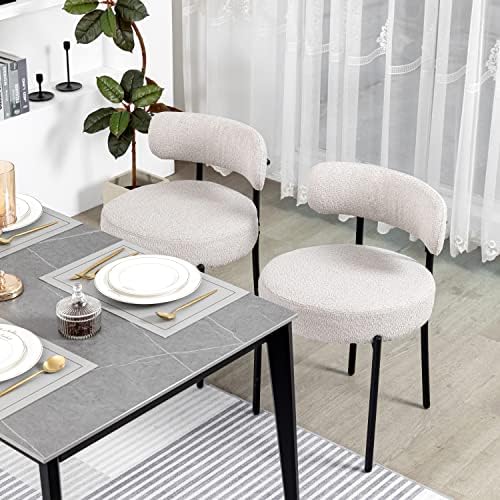 DYHOME Boucle Dining Chairs Set of 2, Upholstered Dining Room Chairs Grey