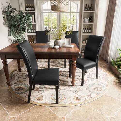LEEMTORIG Set of 4 Upholstered Parsons Dining Chairs, Faux Leather Dining Roo...