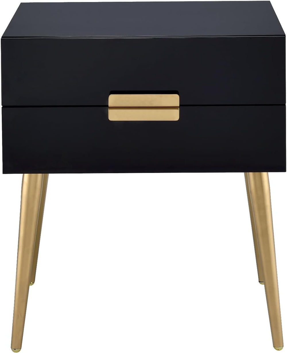 Penau Black and Gold End Table, Rectangular High Gloss Engineered Wood Top, M...