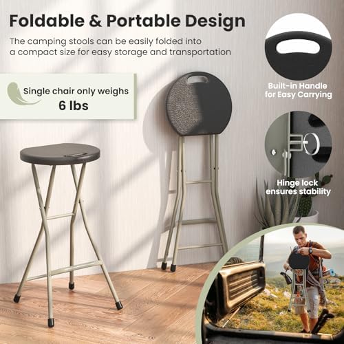GYMAX Folding Stool, 28in Portable Collapsible Bar Stool with Handle & St...