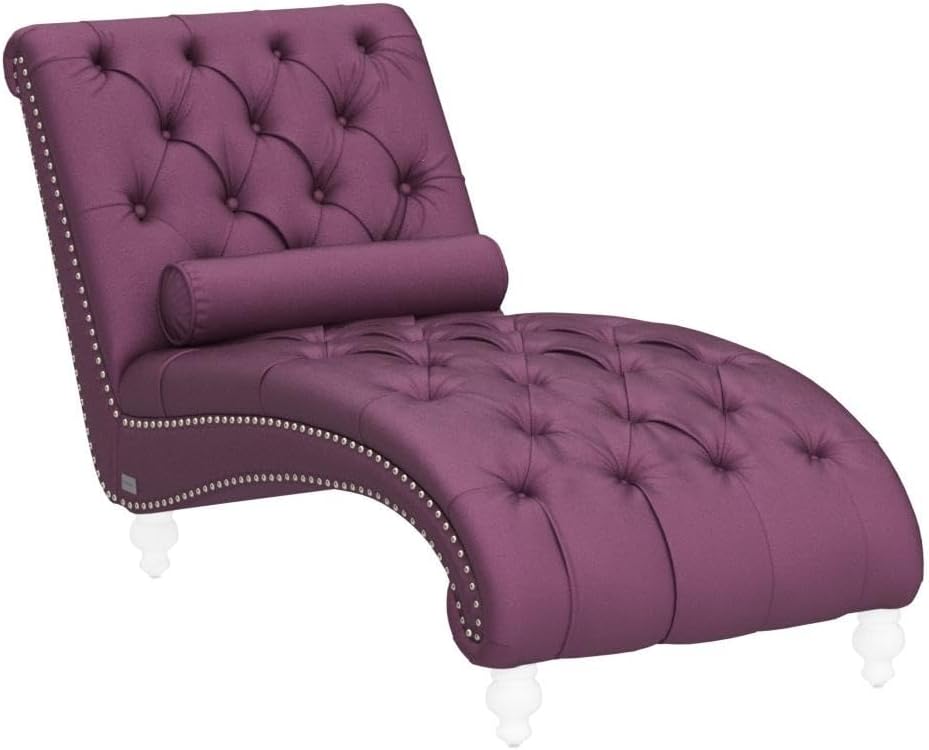 Velvet Chaise Lounge Chair with Toss Pillow, Modern Tufted Button Lounge Chai...
