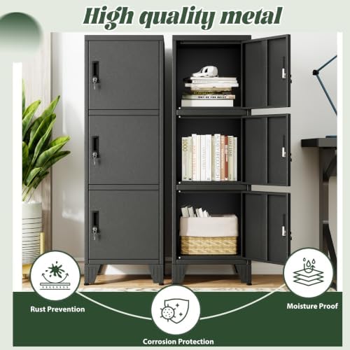 Metal Lockers for Employees-3 Doors Storage Locker with Shelves and Lockable ...