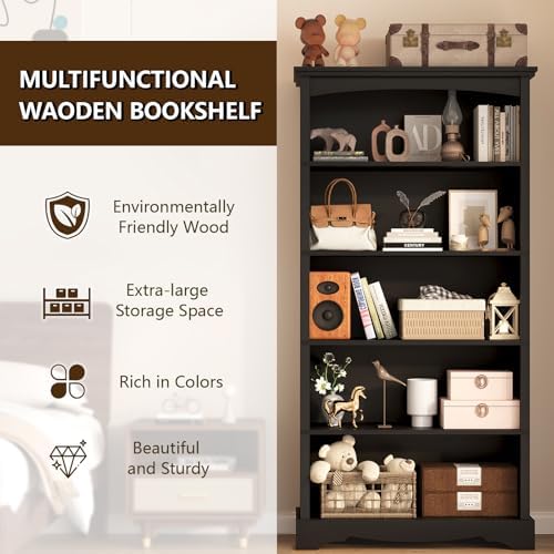 TVU 5-Tier Wooden Bookshelf, 31.5" W x 65" H ×9.9" D Bookshelf...