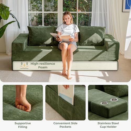 MAXYOYO Convertible Sofa Bed, 80" Oversized Loveseat Couch 4 in 1 Foldab...