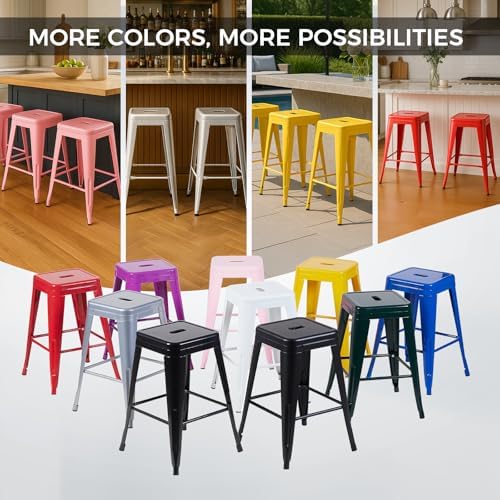 24 Inch Yellow Metal Counter Stools, Set of 6, Backless