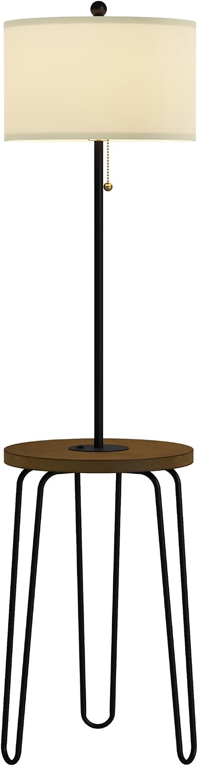 Lavish Home Floor Lamp with Built-in End Table, Brown/Black, 17” x 59”