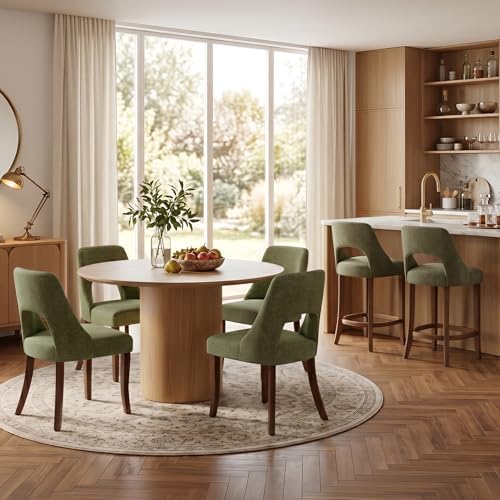 UVV Wooden Dining Chairs Set of 6, Mid Century Modern Chenille Upholstered Di...