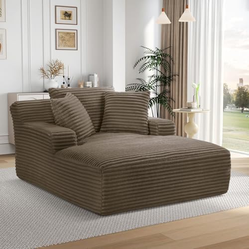 Oversized Chaise Lounge Chair Indoor,50" W Upholstered Corduroy Sofa with 3 Pillows,Comfy Fluffy Cloud Couch,Modern Deep Seat Sofa,Single Sleeper Sofa Chair for Livingroom,Bedroom,No Assembly(Brown)