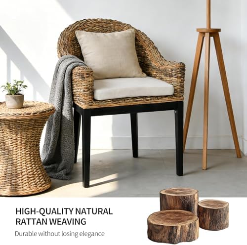 DUHOME Rattan Accent Chairs Set of 2,Armchair with Natural Rattan Back