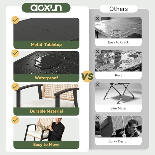 Aoxun 7-Piece Wicker Patio Table and Chairs Set for 6 with Umbrella Hole