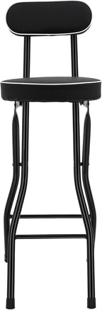 2 Pcs Folding Stool,Cushioned Padded Foldable Stools, Portable Bar Chairs with Back,Black